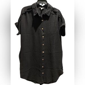 Tribal Sport XS 100% Cotton Black Swim Coverup NWT Brown Buttons S/S